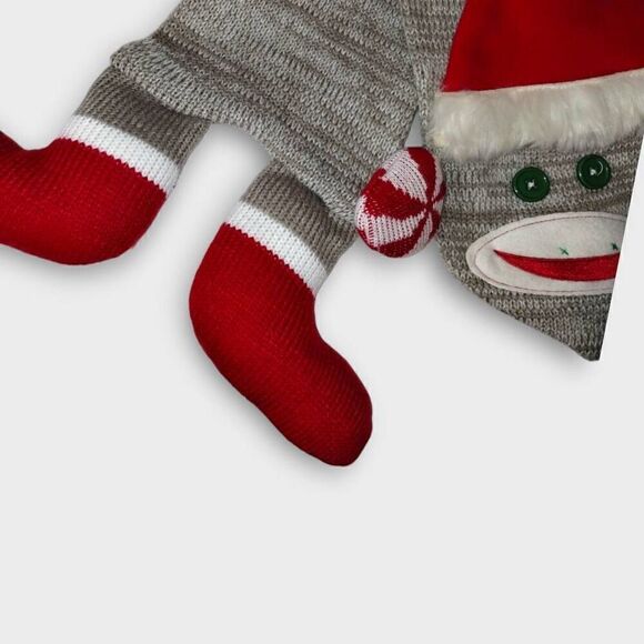 Sock Monkey Winter Muffler One Size Brown Red 3' Holiday Christmas Classic Scarf - Picture 4 of 6